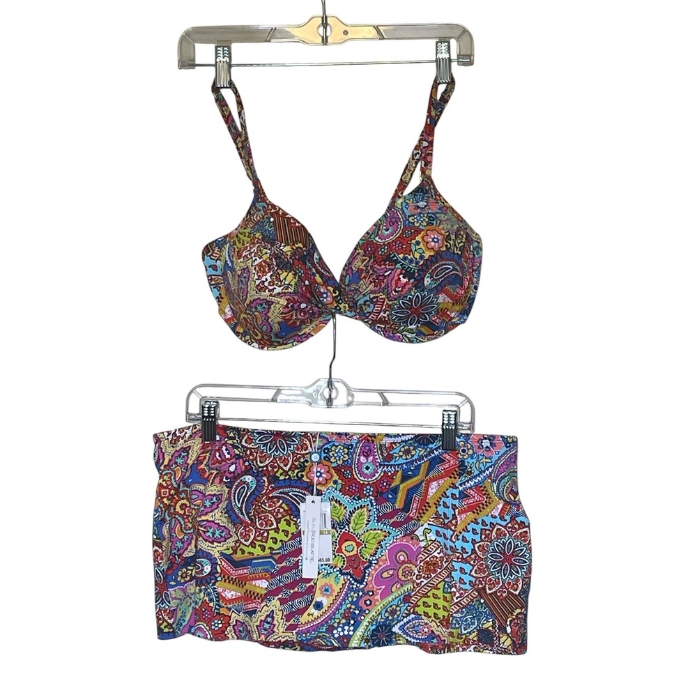 Bleu Rod Beattie Womens Paisley Underwire Bikini Top & Skirted Bottom Set 14